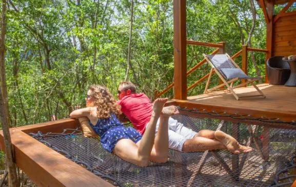 Nid des colibris avec lit suspendu dans la foret tropicale à Deshaies - Au jardin des colibris