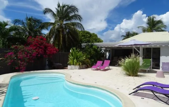 Villa avec piscine dans un jardin fleuri